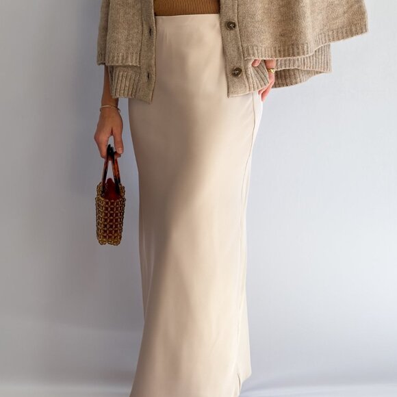 Women’s Champagne Satin Slip Skirt – Bias Cut Midi Skirt - Picture 10 of 13